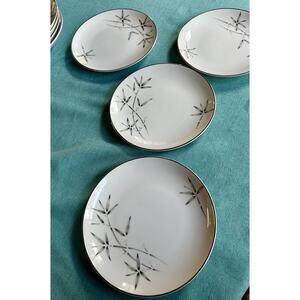 Vintage Fukagawa Arita China Pattern 602 -‎ 4 Dessert Plates Hand Painted Silver